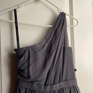 Gray chiffon off the shoulder dress